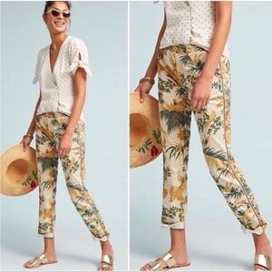 Anthropologie Relaxed Printed Chino Pants Floral Birds Tropical Ran Green 28